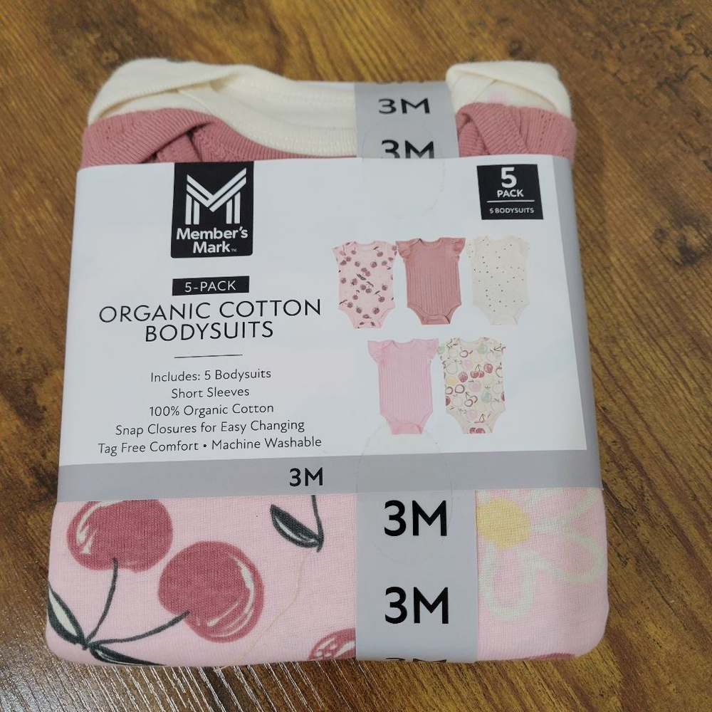 Baby Girls 5 Pack Organic Cotton Bodysuits Multiple Sizes NWT Cherry 🍒